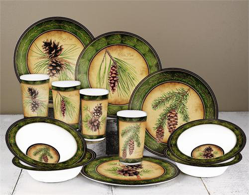 MotorHead Products Pinecone Melamine 12 Piece Dinnerware Set, Service ...